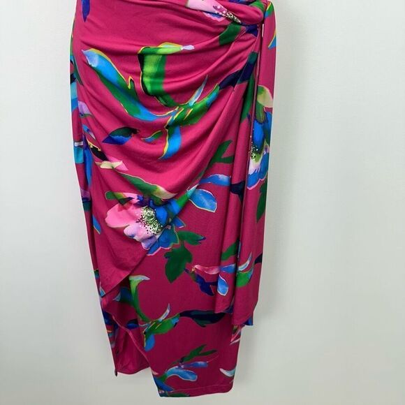 Boston Proper Women’s Pink Floral Multi Watercolor Abstract Print One Shoulder T - Picture 6 of 14